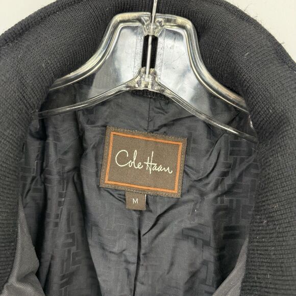 Cole Haan Men’s Down Puffer Jacket Black Leather Trim Size M Winter - Picture 14 of 16